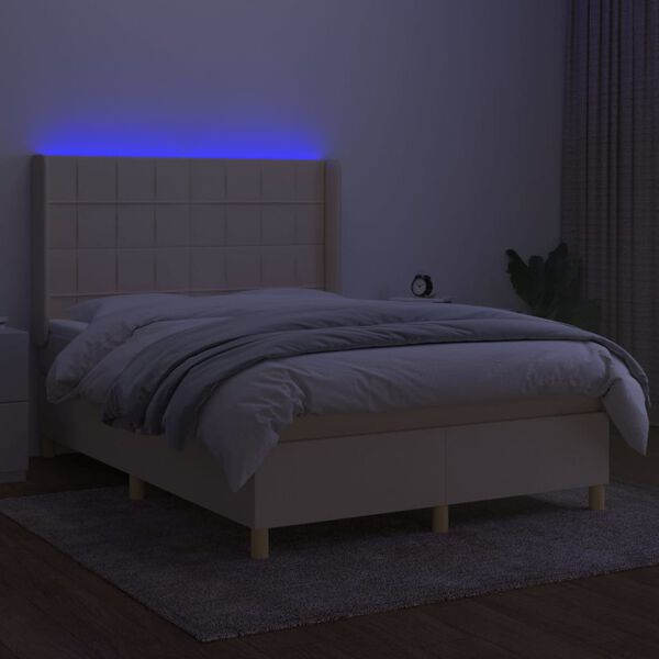 vidaXL Box spring postel s matrac&iacute; a LED kr&eacute;mov&aacute; 140x200 cm textil