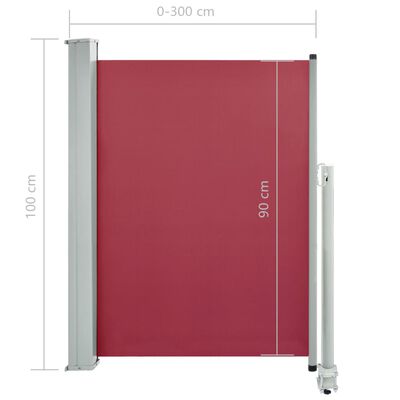 vidaXL Zatahovací boční markýza / zástěna na terasu 100x300 cm červená