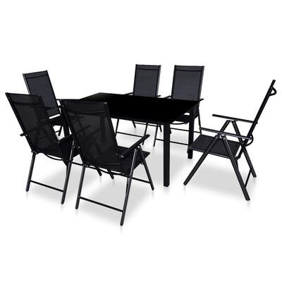 vidaXL 7dílný zahradní jídelní set se skládacími židlemi hliník černý