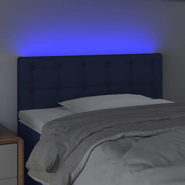 vidaXL Čelo postele s LED modr&eacute; 100x5x78/88 cm textil
