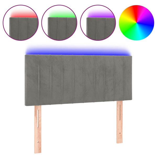 vidaXL Čelo postele s LED světle &scaron;ed&eacute; 80 x 5 x 78/88 cm samet