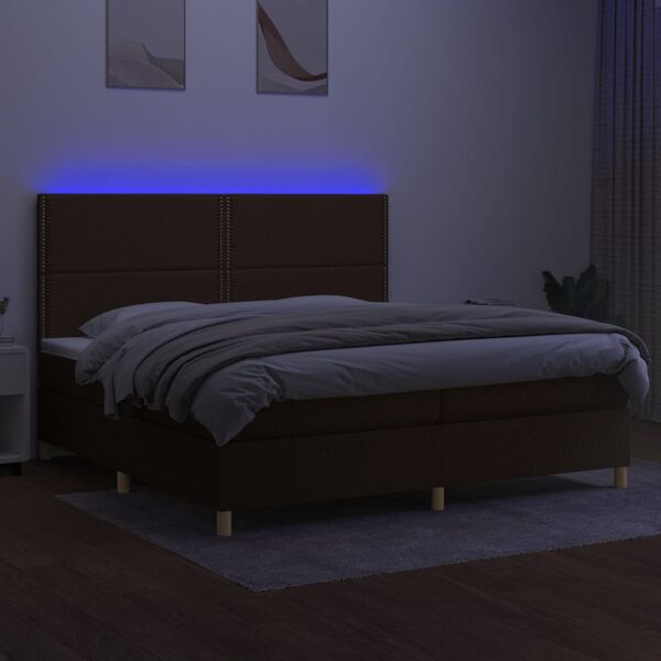 vidaXL Box spring postel s matrac&iacute; a LED tmavě hněd&aacute; 200x200 cm textil