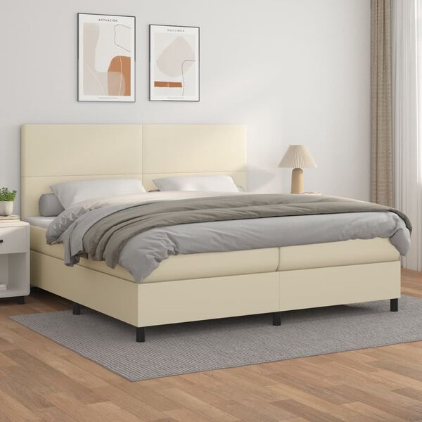 vidaXL Box spring postel s matrac&iacute; kr&eacute;mov&aacute; 200x200 cm uměl&aacute; kůže