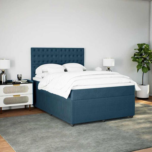 vidaXL Box spring postel s matrac&iacute; tmavě modr&aacute; 140x200 cm samet
