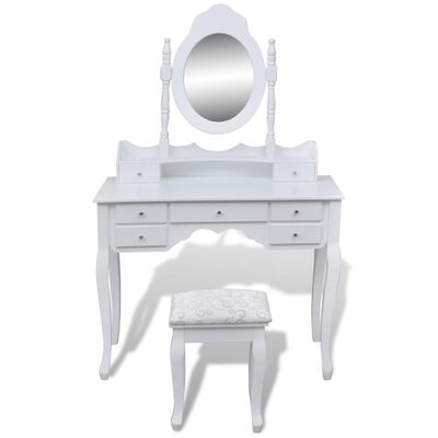 vidaXL Toaletní stolek se zrcadlem, stoličkou a 7 šuplíky bílý