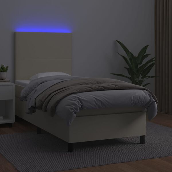 vidaXL Box spring postel s matrac&iacute; a LED kr&eacute;mov&aacute; 90x190 cm uměl&aacute; kůže