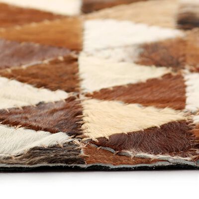 vidaXL Koberec patchwork pravá kůže 160x230 cm trojúhelníky hnědobílý