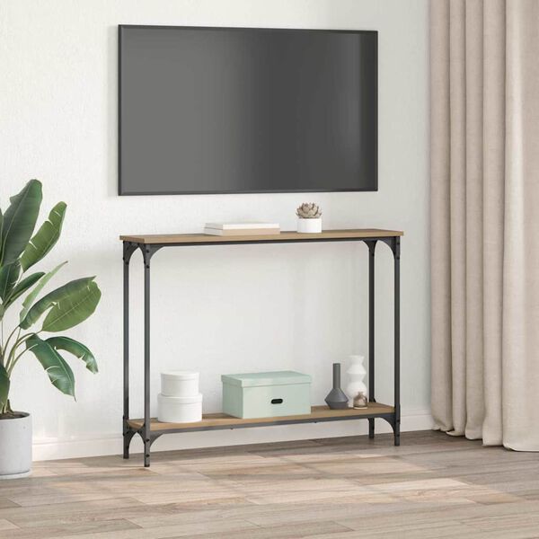 vidaXL Konzolov&yacute; stolek s polic&iacute; Artisanov&yacute; dub 100 x 22,5 x 75 cm