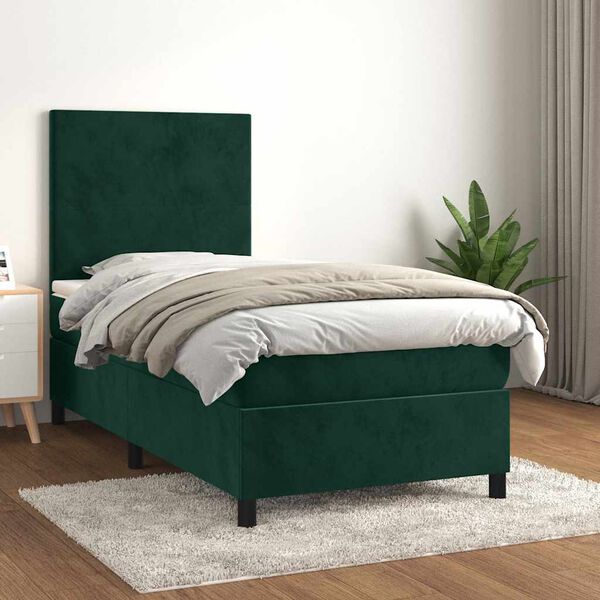 vidaXL Box spring postel s matrac&iacute; tmavě zelen&aacute; 90x190 cm samet