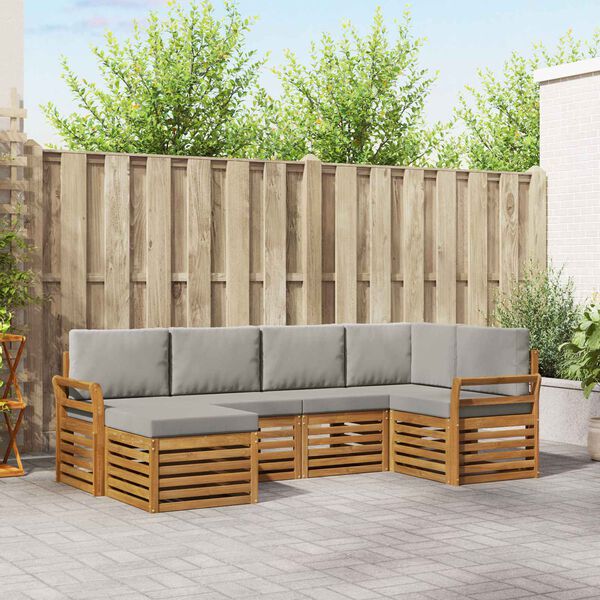 vidaXL Rohov&aacute; sofa sada s pol&scaron;t&aacute;řem 6 pcs Př&iacute;rodn&iacute; a světle &scaron;ed&aacute;