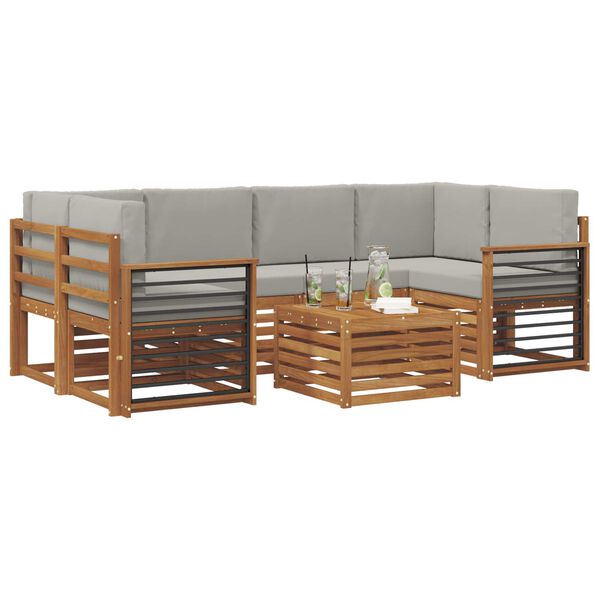 vidaXL Sedac&iacute; soupravy s pol&scaron;t&aacute;řem 7 pcs Př&iacute;rodn&iacute; a světle &scaron;ed&aacute;