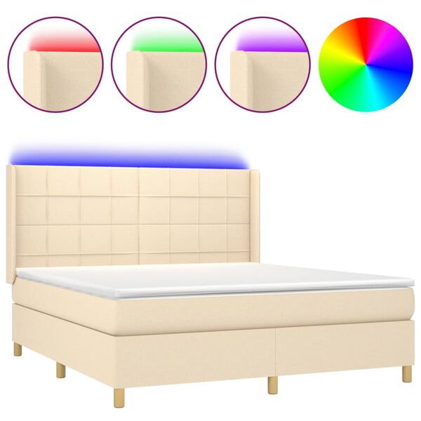 vidaXL Box spring postel s matrac&iacute; a LED kr&eacute;mov&aacute; 180x200 cm textil
