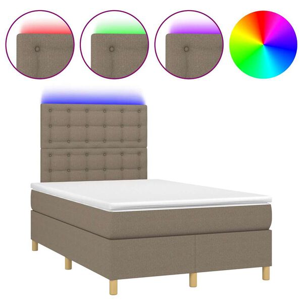 vidaXL Box spring postel s matrac&iacute; a LED taupe 120x190 cm textil