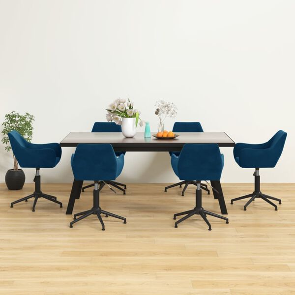 vidaXL Otočn&eacute; j&iacute;deln&iacute; židle 6 ks modr&eacute; samet