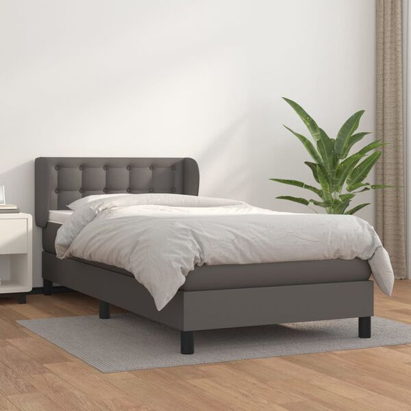 vidaXL Box spring postel s matrac&iacute; &scaron;ed&aacute; 90x200 cm uměl&aacute; kůže