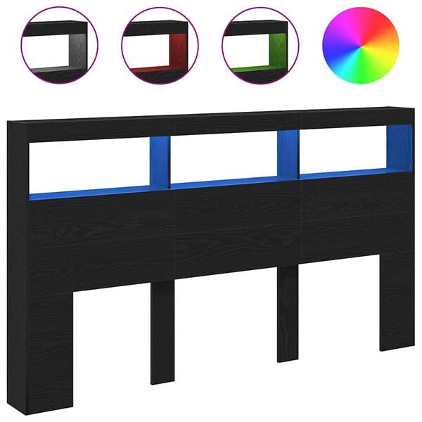 vidaXL Čelní skříň s LED diodami Dub černý 180x17x102 cm