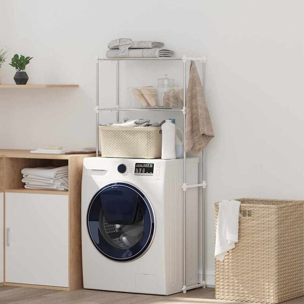 vidaXL Police na pračku s &uacute;loži&scaron;těm B&iacute;l&aacute; 70 x 27 x 136 cm Hlin&iacute;k