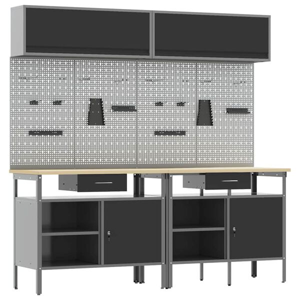 vidaXL Sada pracovního stolu 8 pcs Černá 200 x 55 x 200 cm Ocel