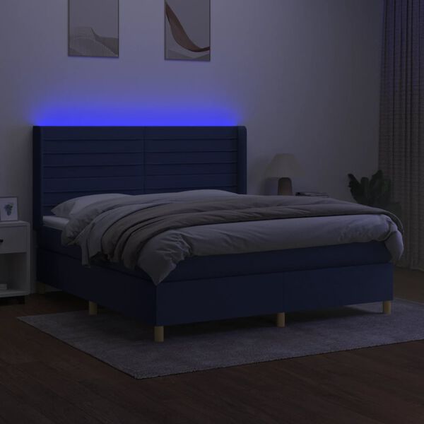 vidaXL Box spring postel s matrac&iacute; a LED modr&aacute; 160x200 cm textil