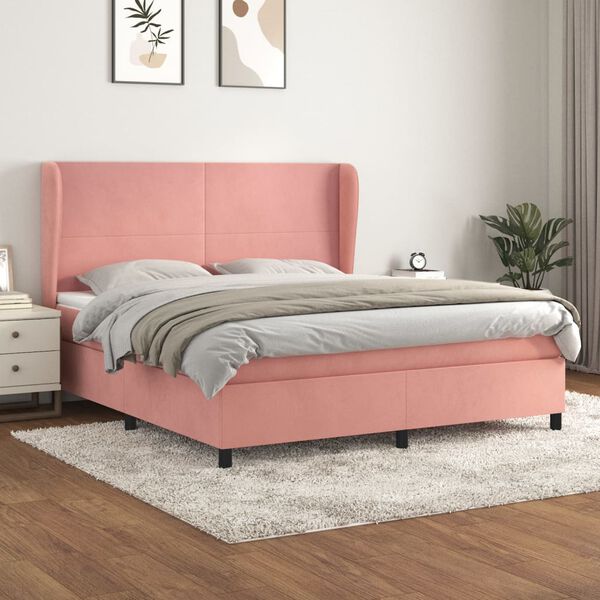 vidaXL Box spring postel s matrac&iacute; růžov&aacute; 180x200 cm samet