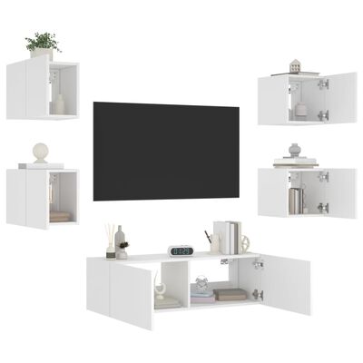 vidaXL 5dílná obývací stěna s LED osvětlením bílá