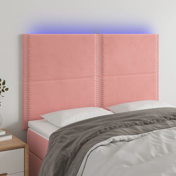 vidaXL Čelo postele s LED růžov&eacute; 144x5x118/128 cm samet