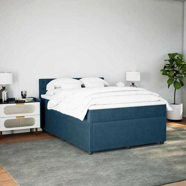 vidaXL Box spring postel s matrac&iacute; modr&aacute; 140 x 190 cm samet