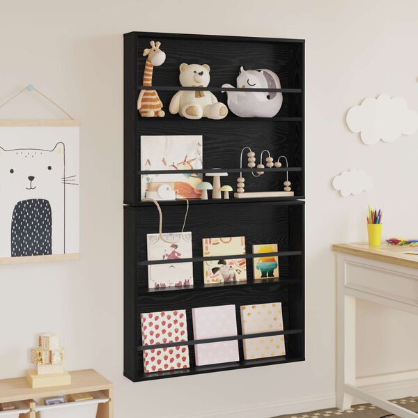 vidaXL Reg&aacute;l na časopisy s polic&iacute; 2 pcs Čern&yacute; dub 80 x 12 x 70 cm