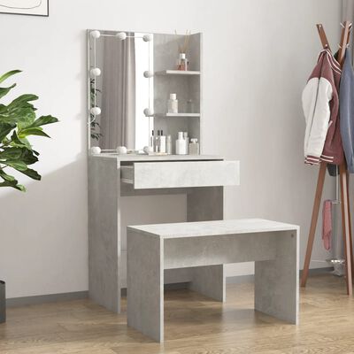 vidaXL Toaletní stolek sada s LED betonově šedý kompozitní dřevo