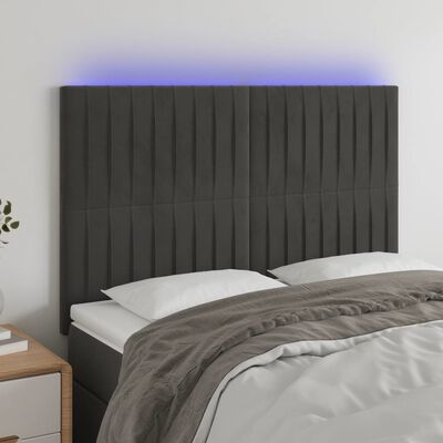 vidaXL Čelo postele s LED tmavě šedé 144x5x118/128 cm samet