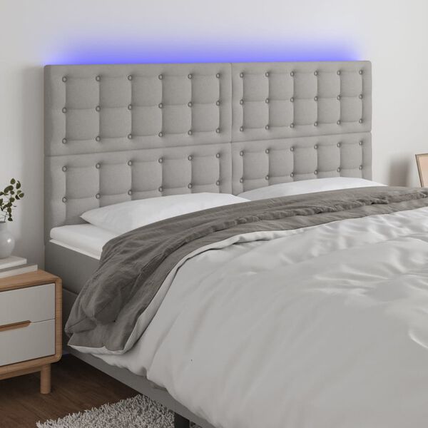 vidaXL Čelo postele s LED světle &scaron;ed&eacute; 200x5x118/128 cm textil