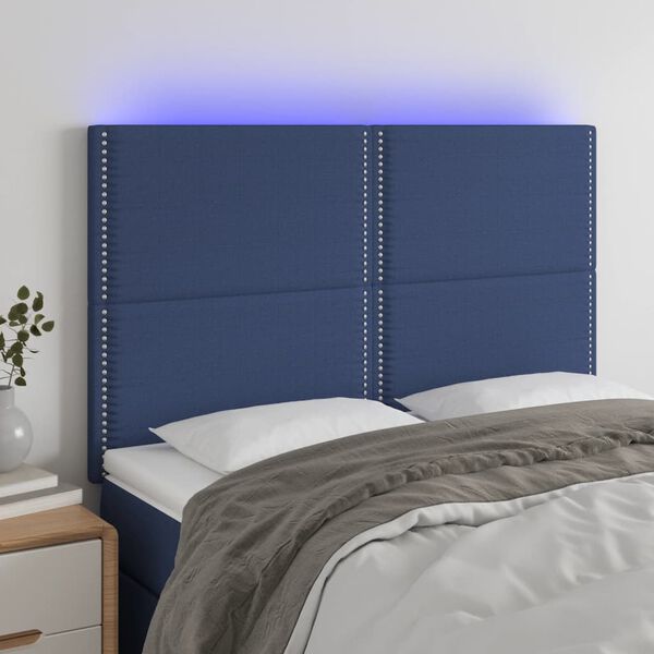 vidaXL Čelo postele s LED modr&eacute; 144x5x118/128 cm textil