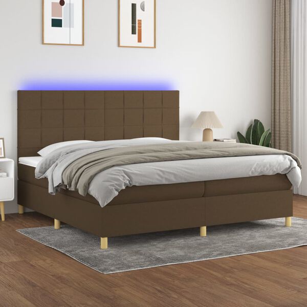 vidaXL Box spring postel s matrac&iacute; a LED tmavě hněd&aacute; 200x200 cm textil