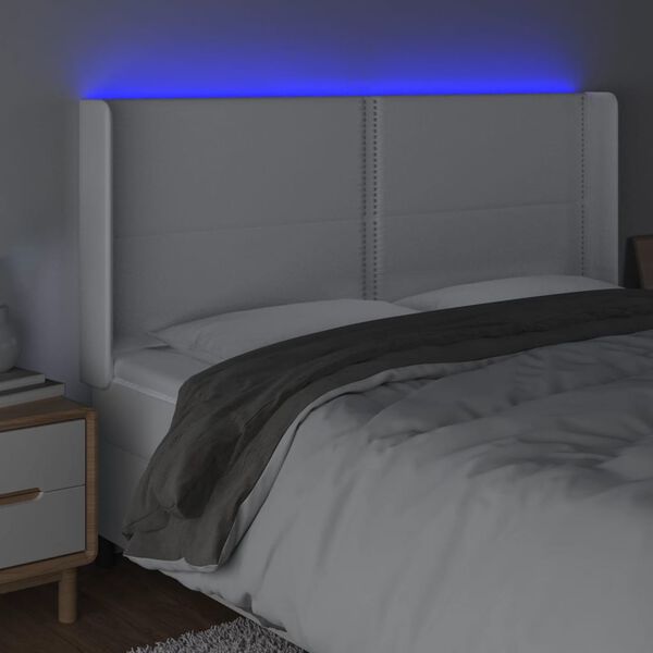 vidaXL Čelo postele s LED b&iacute;l&eacute; 163 x 16 x 118/128 cm uměl&aacute; kůže