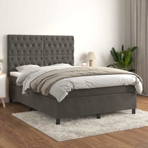 vidaXL Box spring postel s matrací tmavě šedá 140x200 cm samet