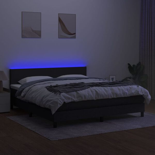 vidaXL Box spring postel s matrac&iacute; a LED čern&aacute; 180x200 cm textil