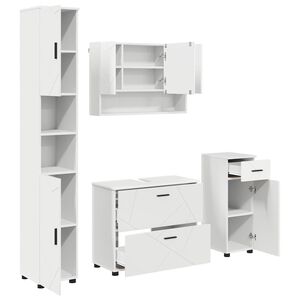 vidaXL Sada koupelnov&eacute;ho n&aacute;bytku 4 pcs B&iacute;l&aacute; Skl&aacute;dan&eacute; dřevo a kov