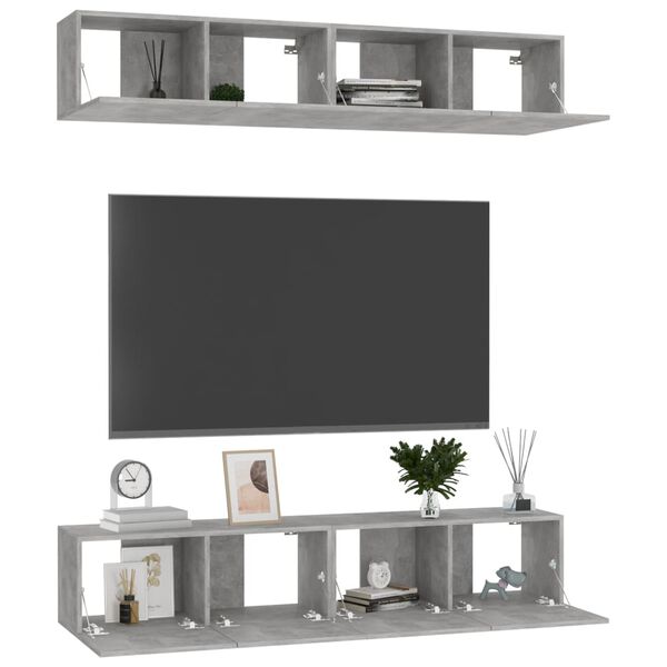 vidaXL TV skř&iacute;ňky 4 ks betonově &scaron;ed&eacute; 80 x 30 x 30 cm kompozitn&iacute; dřevo