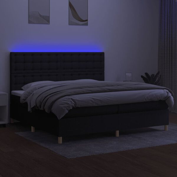 vidaXL Box spring postel s matrac&iacute; a LED čern&aacute; 200x200 cm textil