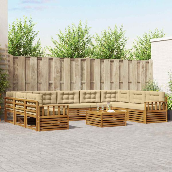 vidaXL Sedac&iacute; soupravy 10 pcs Přirozen&aacute; a B&eacute;žov&aacute; Masivn&iacute; ak&aacute;tov&eacute; dřevo