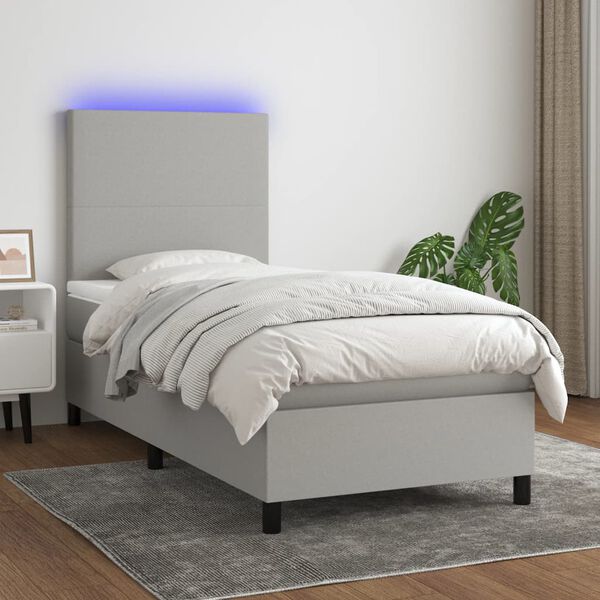 vidaXL Box spring postel s matrac&iacute; a LED světle &scaron;ed&aacute; 100x200 cm textil