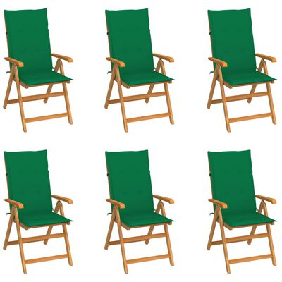 vidaXL Zahradní židle 6 ks se zelenými poduškami masivní teak