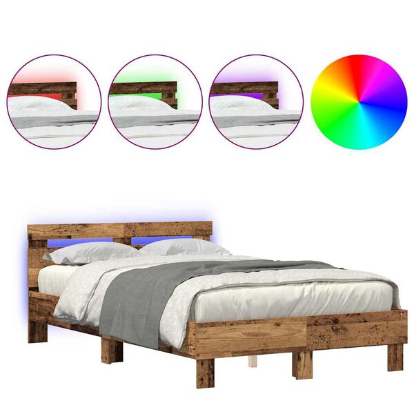 vidaXL Rám postele s čelo Staré dřevo 120 x 190 cm Kompozitní dřevo