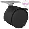 vidaXL Kolečko 12 ks Čern&aacute; 39,5 x 39,5 x 37,8 mm Železo a polypropylen