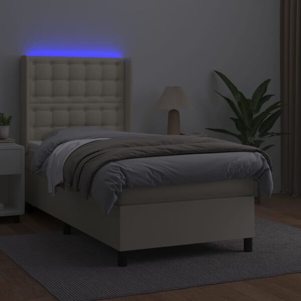 vidaXL Box spring postel s matrac&iacute; a LED kr&eacute;mov&aacute; 90x200 cm uměl&aacute; kůže