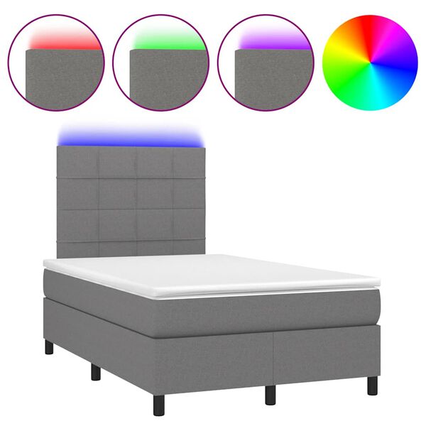 vidaXL Box spring postel s matrac&iacute; a LED tmavě &scaron;ed&aacute; 120x190 cm textil