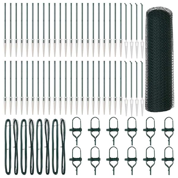 vidaXL Plotov&yacute; sloupek. Zelen&aacute; 100 x 0,5 m (25 mm s&iacute;ť) Ocel a PVC