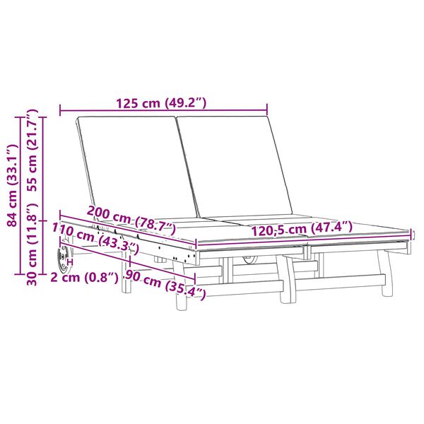 vidaXL Slunečn&iacute;k 2-osoba Hněd&aacute; 63 x 199 x 85 cm Masivn&iacute; ak&aacute;tov&eacute; dřevo