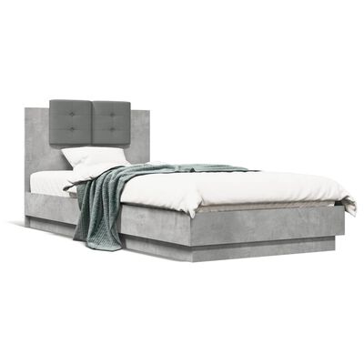 vidaXL Rám postele s čelem a LED osvětlením betonově šedý 90 x 200 cm