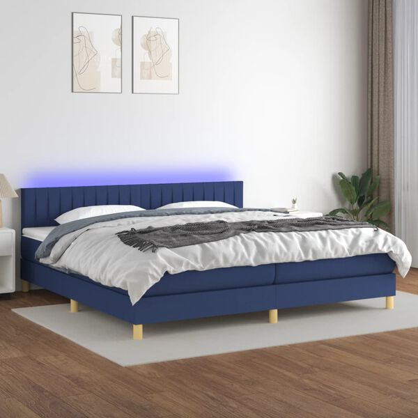 vidaXL Box spring postel s matrac&iacute; a LED modr&aacute; 200x200 cm textil
